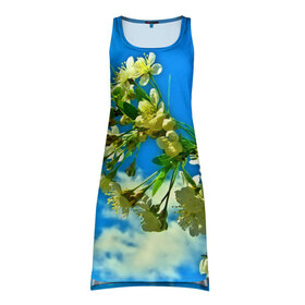 Платье-майка 3D с принтом Вишня в Екатеринбурге, 100% полиэстер | полуприлегающий силуэт, широкие бретели, круглый вырез горловины, удлиненный подол сзади. | 3d | весна | другие | красивые цветы | лето | поле | полевой цветок | прикольные | природа | текстуры | цветочки | цветы