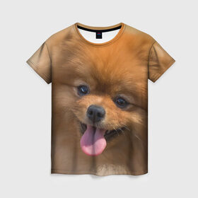 Женская футболка 3D с принтом Милашка в Екатеринбурге, 100% полиэфир ( синтетическое хлопкоподобное полотно) | прямой крой, круглый вырез горловины, длина до линии бедер | dog | пес | померанский | собака | шпиц | щеночек
