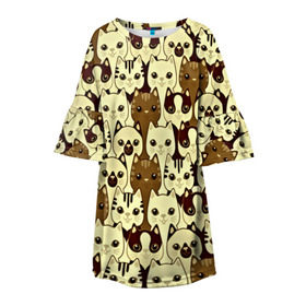 Детское платье 3D с принтом Коты бомбинг в Екатеринбурге, 100% полиэстер | прямой силуэт, чуть расширенный к низу. Круглая горловина, на рукавах — воланы | 3d | животные | коты | котэ | котята | милые животные | прикольные | цветные | яркие