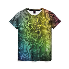 Женская футболка 3D с принтом Цветной узор 8 в Екатеринбурге, 100% полиэфир ( синтетическое хлопкоподобное полотно) | прямой крой, круглый вырез горловины, длина до линии бедер | разводы | рисунок | текстура | узор | цветной