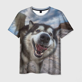 Мужская футболка 3D с принтом Smile в Екатеринбурге, 100% полиэфир | прямой крой, круглый вырез горловины, длина до линии бедер | Тематика изображения на принте: dog | лабрадор | мопс | пес | собака | такса | хаски | щеночек
