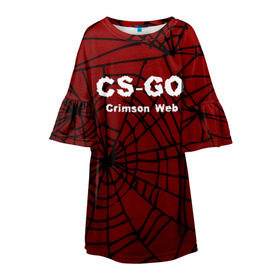 Детское платье 3D с принтом CS:GO Crimson Web в Екатеринбурге, 100% полиэстер | прямой силуэт, чуть расширенный к низу. Круглая горловина, на рукавах — воланы | 3d | awp | counter strike | crimson web | game | skin | авп | игры | линии | прикольные | скин | текстуры