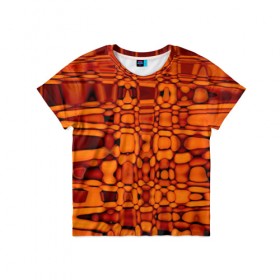 Детская футболка 3D с принтом Апельсиновая абстракция в Екатеринбурге, 100% гипоаллергенный полиэфир | прямой крой, круглый вырез горловины, длина до линии бедер, чуть спущенное плечо, ткань немного тянется | 