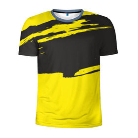 Мужская футболка 3D спортивная с принтом Чёрно-жёлтый в Екатеринбурге, 100% полиэстер с улучшенными характеристиками | приталенный силуэт, круглая горловина, широкие плечи, сужается к линии бедра | Тематика изображения на принте: краски | мазок
