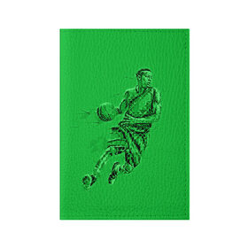 Обложка для паспорта матовая кожа с принтом Basketball в Екатеринбурге, натуральная матовая кожа | размер 19,3 х 13,7 см; прозрачные пластиковые крепления | Тематика изображения на принте: basketball | баскетбол | зеленый | игрок | картинка | полигоны | спорт | яркие