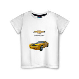 Детская футболка хлопок с принтом Chevrolet Camaro в Екатеринбурге, 100% хлопок | круглый вырез горловины, полуприлегающий силуэт, длина до линии бедер | chevrolet | авто | автомобиль | блатная | иномарка | красивая | крутая | логотип | марка | марка красивая | машина | пацанский таз | прикольная | седан | сша | тачила | тачка | шевроле | эмблема