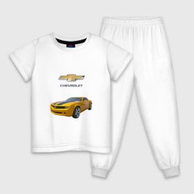 Детская пижама хлопок с принтом Chevrolet Camaro в Екатеринбурге, 100% хлопок |  брюки и футболка прямого кроя, без карманов, на брюках мягкая резинка на поясе и по низу штанин
 | Тематика изображения на принте: chevrolet | авто | автомобиль | блатная | иномарка | красивая | крутая | логотип | марка | марка красивая | машина | пацанский таз | прикольная | седан | сша | тачила | тачка | шевроле | эмблема
