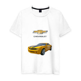 Мужская футболка хлопок с принтом Chevrolet Camaro в Екатеринбурге, 100% хлопок | прямой крой, круглый вырез горловины, длина до линии бедер, слегка спущенное плечо. | chevrolet | авто | автомобиль | блатная | иномарка | красивая | крутая | логотип | марка | марка красивая | машина | пацанский таз | прикольная | седан | сша | тачила | тачка | шевроле | эмблема