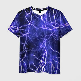 Мужская футболка 3D с принтом Молнии в Екатеринбурге, 100% полиэфир | прямой крой, круглый вырез горловины, длина до линии бедер | ток | фиолетовый | электричество