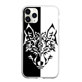 Чехол для iPhone 11 Pro Max матовый с принтом Двуликий волк в Екатеринбурге, Силикон |  | монохромный | тату | черно белый
