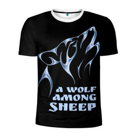 Мужская футболка 3D спортивная с принтом Волк среди овец в Екатеринбурге, 100% полиэстер с улучшенными характеристиками | приталенный силуэт, круглая горловина, широкие плечи, сужается к линии бедра | wolf among sheep | татуировка | хищник