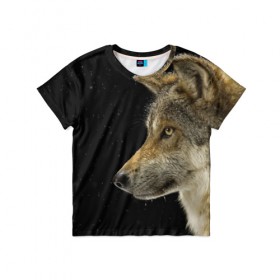 Детская футболка 3D с принтом Волк и звезды в Екатеринбурге, 100% гипоаллергенный полиэфир | прямой крой, круглый вырез горловины, длина до линии бедер, чуть спущенное плечо, ткань немного тянется | животные | зверь | серый | хищник