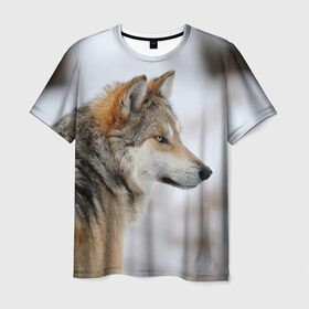 Мужская футболка 3D с принтом Хозяин леса в Екатеринбурге, 100% полиэфир | прямой крой, круглый вырез горловины, длина до линии бедер | волк | серый