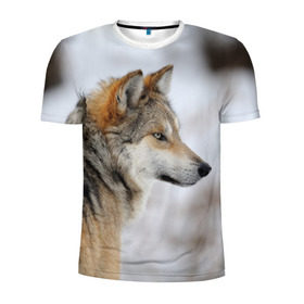 Мужская футболка 3D спортивная с принтом Хозяин леса в Екатеринбурге, 100% полиэстер с улучшенными характеристиками | приталенный силуэт, круглая горловина, широкие плечи, сужается к линии бедра | Тематика изображения на принте: волк | серый