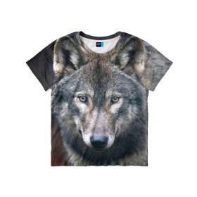 Детская футболка 3D с принтом Серый волк в Екатеринбурге, 100% гипоаллергенный полиэфир | прямой крой, круглый вырез горловины, длина до линии бедер, чуть спущенное плечо, ткань немного тянется | аука | бирюк | волк | волчара | волчица | волчок | глаза | животное | животные | зверь | зеленые | койот | лес | млекопитающее | природа | санитар леса | серый | уши | фауна | хищник | черный | шакал