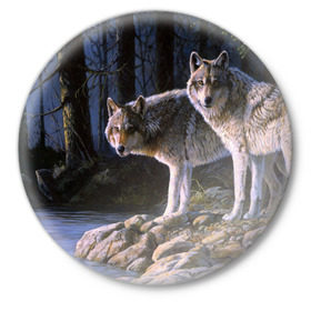 Значок с принтом Волки, картина маслом в Екатеринбурге,  металл | круглая форма, металлическая застежка в виде булавки | аука | бирюк | волк | волчара | волчица | волчок | глаза | животное | животные | зверь | зеленые | койот | лес | млекопитающее | природа | санитар леса | серый | уши | фауна | хищник | черный | шакал