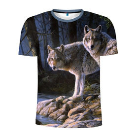 Мужская футболка 3D спортивная с принтом Волки, картина маслом в Екатеринбурге, 100% полиэстер с улучшенными характеристиками | приталенный силуэт, круглая горловина, широкие плечи, сужается к линии бедра | аука | бирюк | волк | волчара | волчица | волчок | глаза | животное | животные | зверь | зеленые | койот | лес | млекопитающее | природа | санитар леса | серый | уши | фауна | хищник | черный | шакал