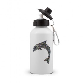 Бутылка спортивная с принтом Дельфин в Екатеринбурге, металл | емкость — 500 мл, в комплекте две пластиковые крышки и карабин для крепления | Тематика изображения на принте: дельфин | животное