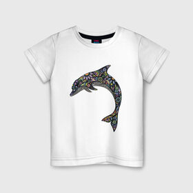 Детская футболка хлопок с принтом Дельфин в Екатеринбурге, 100% хлопок | круглый вырез горловины, полуприлегающий силуэт, длина до линии бедер | Тематика изображения на принте: дельфин | животное