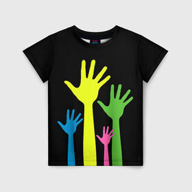 Детская футболка 3D с принтом Руки вверх! в Екатеринбурге, 100% гипоаллергенный полиэфир | прямой крой, круглый вырез горловины, длина до линии бедер, чуть спущенное плечо, ткань немного тянется | светящиеся | флуоресцентный | флюр | флюровый