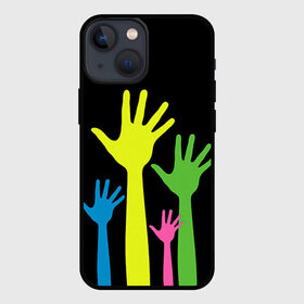 Чехол для iPhone 13 mini с принтом Руки вверх в Екатеринбурге,  |  | Тематика изображения на принте: светящиеся | флуоресцентный | флюр | флюровый