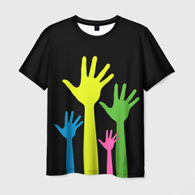 Мужская футболка 3D с принтом Руки вверх! в Екатеринбурге, 100% полиэфир | прямой крой, круглый вырез горловины, длина до линии бедер | светящиеся | флуоресцентный | флюр | флюровый