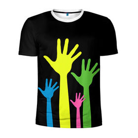 Мужская футболка 3D спортивная с принтом Руки вверх! в Екатеринбурге, 100% полиэстер с улучшенными характеристиками | приталенный силуэт, круглая горловина, широкие плечи, сужается к линии бедра | светящиеся | флуоресцентный | флюр | флюровый