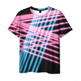 Мужская футболка 3D с принтом Неон в Екатеринбурге, 100% полиэфир | прямой крой, круглый вырез горловины, длина до линии бедер | линии | полосы | светящиеся | флуоресцентный | флюр | флюровый