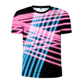 Мужская футболка 3D спортивная с принтом Неон в Екатеринбурге, 100% полиэстер с улучшенными характеристиками | приталенный силуэт, круглая горловина, широкие плечи, сужается к линии бедра | Тематика изображения на принте: линии | полосы | светящиеся | флуоресцентный | флюр | флюровый