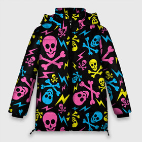 Женская зимняя куртка 3D с принтом Не влезай - убьёт! в Екатеринбурге, верх — 100% полиэстер; подкладка — 100% полиэстер; утеплитель — 100% полиэстер | длина ниже бедра, силуэт Оверсайз. Есть воротник-стойка, отстегивающийся капюшон и ветрозащитная планка. 

Боковые карманы с листочкой на кнопках и внутренний карман на молнии | кости | паттерн | светящиеся | флуоресцентный | флюр | флюровый | череп