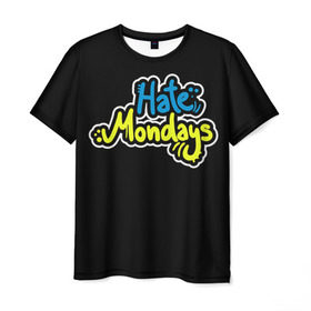 Мужская футболка 3D с принтом Ненавижу понедельники! в Екатеринбурге, 100% полиэфир | прямой крой, круглый вырез горловины, длина до линии бедер | Тематика изображения на принте: hate monday | светящиеся | флуоресцентный | флюр | флюровый