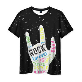 Мужская футболка 3D с принтом Рок форева! в Екатеринбурге, 100% полиэфир | прямой крой, круглый вырез горловины, длина до линии бедер | rock | навсегда | светящиеся | флуоресцентный | флюр | флюровый
