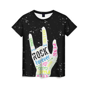 Женская футболка 3D с принтом Рок форева! в Екатеринбурге, 100% полиэфир ( синтетическое хлопкоподобное полотно) | прямой крой, круглый вырез горловины, длина до линии бедер | rock | навсегда | светящиеся | флуоресцентный | флюр | флюровый