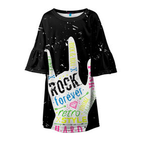 Детское платье 3D с принтом Рок форева! в Екатеринбурге, 100% полиэстер | прямой силуэт, чуть расширенный к низу. Круглая горловина, на рукавах — воланы | Тематика изображения на принте: rock | навсегда | светящиеся | флуоресцентный | флюр | флюровый