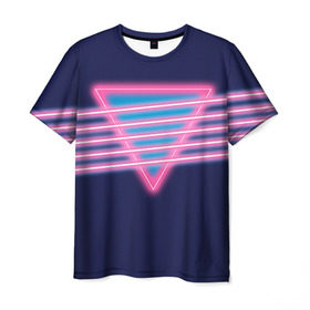 Мужская футболка 3D с принтом Неон в Екатеринбурге, 100% полиэфир | прямой крой, круглый вырез горловины, длина до линии бедер | линии | полосы | светящиеся | треугольник | флуоресцентный | флюр | флюровый