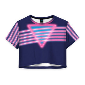 Женская футболка 3D укороченная с принтом Неон в Екатеринбурге, 100% полиэстер | круглая горловина, длина футболки до линии талии, рукава с отворотами | линии | полосы | светящиеся | треугольник | флуоресцентный | флюр | флюровый