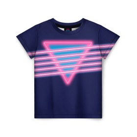 Детская футболка 3D с принтом Неон в Екатеринбурге, 100% гипоаллергенный полиэфир | прямой крой, круглый вырез горловины, длина до линии бедер, чуть спущенное плечо, ткань немного тянется | линии | полосы | светящиеся | треугольник | флуоресцентный | флюр | флюровый
