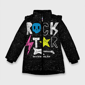 Зимняя куртка для девочек 3D с принтом Рождён быть рок-звездой в Екатеринбурге, ткань верха — 100% полиэстер; подклад — 100% полиэстер, утеплитель — 100% полиэстер. | длина ниже бедра, удлиненная спинка, воротник стойка и отстегивающийся капюшон. Есть боковые карманы с листочкой на кнопках, утяжки по низу изделия и внутренний карман на молнии. 

Предусмотрены светоотражающий принт на спинке, радужный светоотражающий элемент на пуллере молнии и на резинке для утяжки. | музыка | рок | светящиеся | светящиеся краски | флуоресцентные краски | флюоресценция | флюр | флюро краска | флюро краски | флюро покрытие | флюро принты | флюро рисунки | флюровые краски