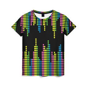 Женская футболка 3D с принтом Эквалайзер в Екатеринбурге, 100% полиэфир ( синтетическое хлопкоподобное полотно) | прямой крой, круглый вырез горловины, длина до линии бедер | equalizer | светящиеся | флуоресцентный | флюр | флюровый
