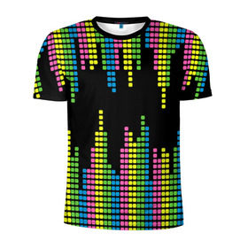 Мужская футболка 3D спортивная с принтом Эквалайзер в Екатеринбурге, 100% полиэстер с улучшенными характеристиками | приталенный силуэт, круглая горловина, широкие плечи, сужается к линии бедра | equalizer | светящиеся | флуоресцентный | флюр | флюровый