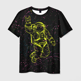 Мужская футболка 3D с принтом Космический рок в Екатеринбурге, 100% полиэфир | прямой крой, круглый вырез горловины, длина до линии бедер | Тематика изображения на принте: космонавт | светящиеся | скафандр | флуоресцентный | флюр | флюровый