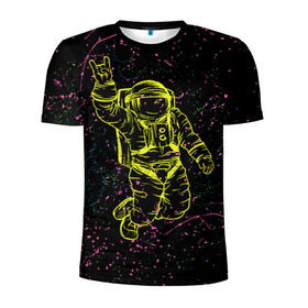 Мужская футболка 3D спортивная с принтом Космический рок в Екатеринбурге, 100% полиэстер с улучшенными характеристиками | приталенный силуэт, круглая горловина, широкие плечи, сужается к линии бедра | космонавт | светящиеся | скафандр | флуоресцентный | флюр | флюровый