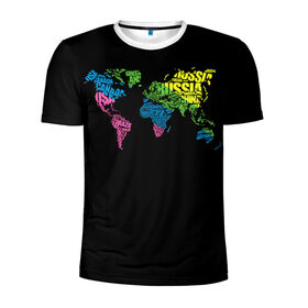 Мужская футболка 3D спортивная с принтом Весь мир - Россия в Екатеринбурге, 100% полиэстер с улучшенными характеристиками | приталенный силуэт, круглая горловина, широкие плечи, сужается к линии бедра | карта мира | светящиеся | флуоресцентный | флюр | флюровый