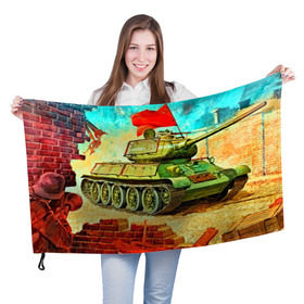 Флаг 3D с принтом Танк в Екатеринбурге, 100% полиэстер | плотность ткани — 95 г/м2, размер — 67 х 109 см. Принт наносится с одной стороны | 3d | 9 мая | другие | живопись | картинка | победа | праздник | прикольные | природа | рисунок | танк | яркие