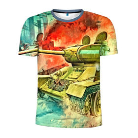 Мужская футболка 3D спортивная с принтом Tank в Екатеринбурге, 100% полиэстер с улучшенными характеристиками | приталенный силуэт, круглая горловина, широкие плечи, сужается к линии бедра | 3d | 9 мая | другие | живопись | картинка | огонь | победа | праздник | прикольные | природа | рисунок | танк | яркие