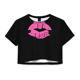 Женская футболка 3D укороченная с принтом Чмок в Екатеринбурге, 100% полиэстер | круглая горловина, длина футболки до линии талии, рукава с отворотами | Тематика изображения на принте: губы | светящиеся | флуоресцентный | флюр | флюровый