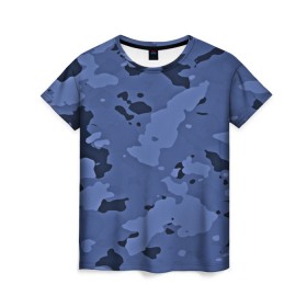 Женская футболка 3D с принтом Камуфляж ночь! в Екатеринбурге, 100% полиэфир ( синтетическое хлопкоподобное полотно) | прямой крой, круглый вырез горловины, длина до линии бедер | армейский | синий | темный