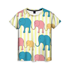 Женская футболка 3D с принтом Слоники в Екатеринбурге, 100% полиэфир ( синтетическое хлопкоподобное полотно) | прямой крой, круглый вырез горловины, длина до линии бедер | elephant | hipster | индия | йога | слон | хипстер