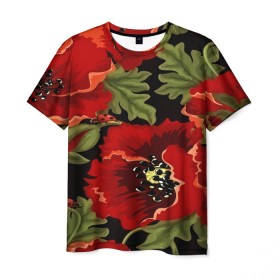 Мужская футболка 3D с принтом Цветение мака в Екатеринбурге, 100% полиэфир | прямой крой, круглый вырез горловины, длина до линии бедер | flower | красные | полевой цветок | природа | розы | текстуры | цветочки | цветы