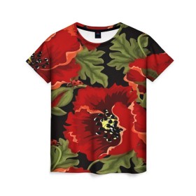 Женская футболка 3D с принтом Цветение мака в Екатеринбурге, 100% полиэфир ( синтетическое хлопкоподобное полотно) | прямой крой, круглый вырез горловины, длина до линии бедер | flower | красные | полевой цветок | природа | розы | текстуры | цветочки | цветы